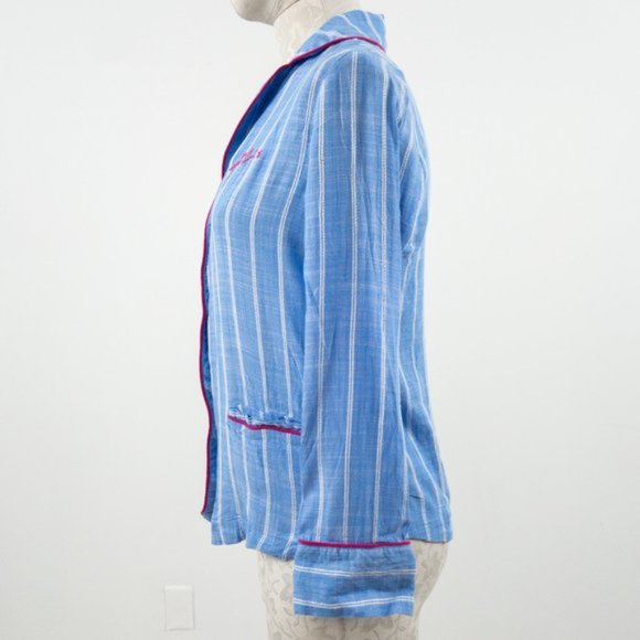 Anthropologie XS Striped Pajama Buttondown Blue - Picture 4 of 9